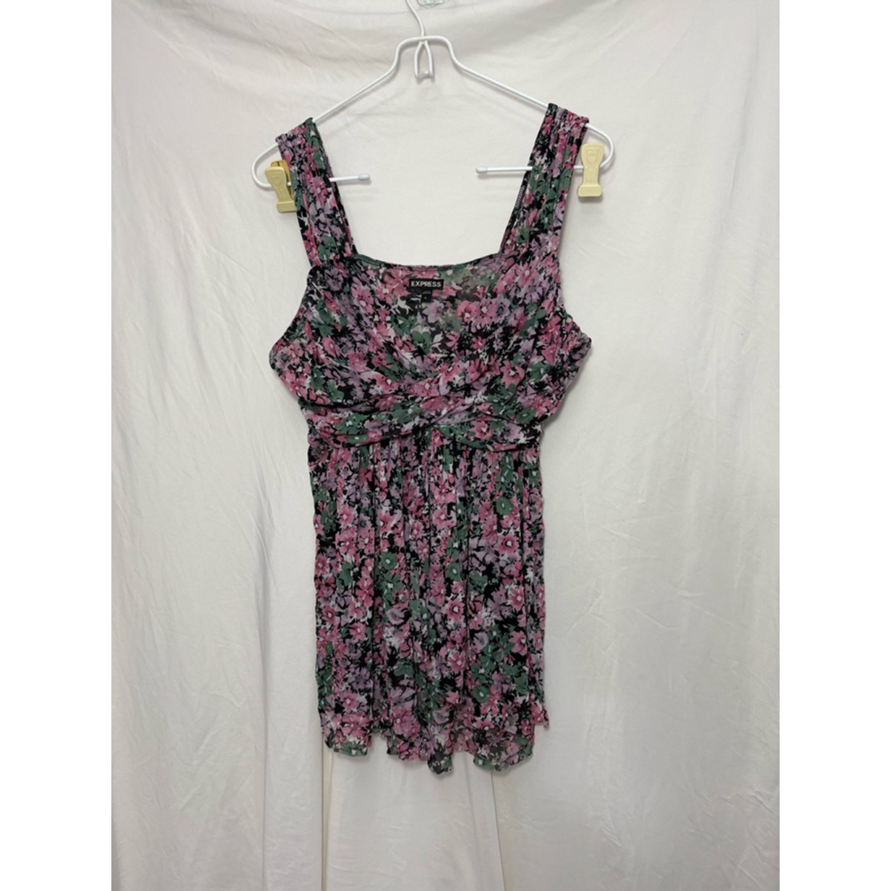 Women's Express Floral Tank Top Size L Pink Green